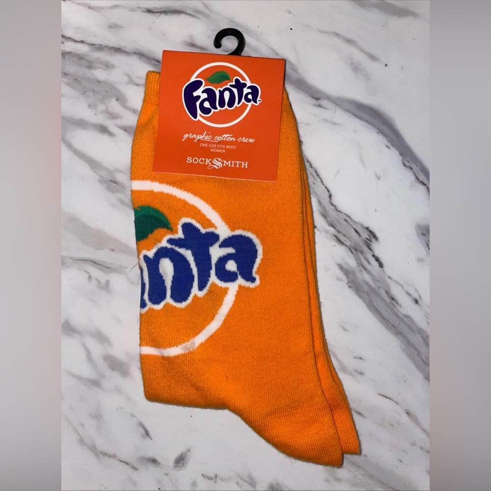 NWT Socksmith Fanta Orange Graphic Crew Socks Women’s 9-11 Novelty Soda Socks